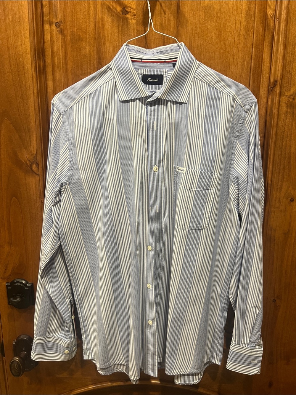 Faconnable Blue and White Vertical Stripe Dress Shirt